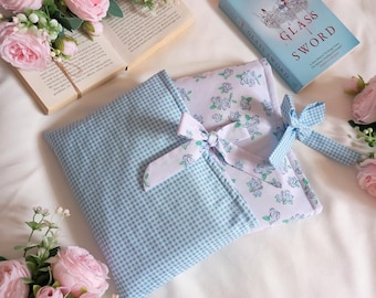 Blue Floral Book Sleeve: Gingham Paperback Cover with Bow Tie