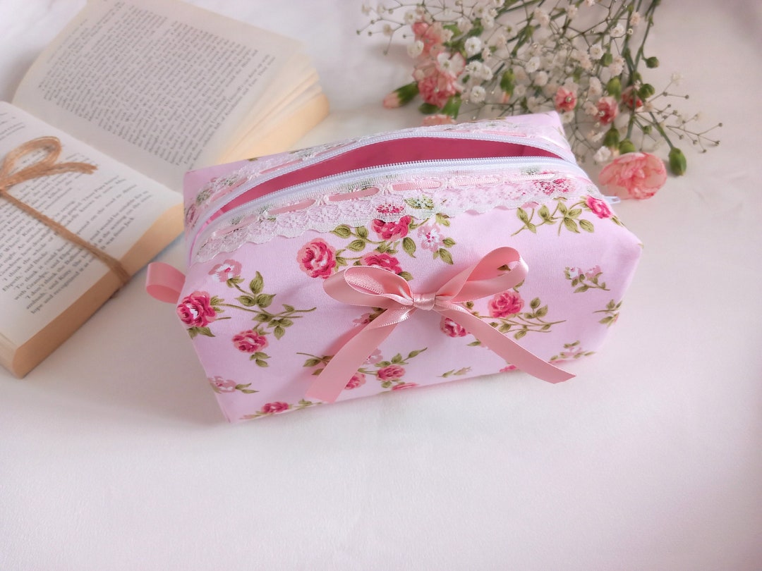 Pink Floral Rose Makeup Bag, Handmade Cosmetic Bag, Pink Bag Uk, Cute Makeup Bag, Gifts for Her