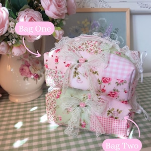 Handmade Patchwork Makeup Bag: Floral Coquette Style with Lace