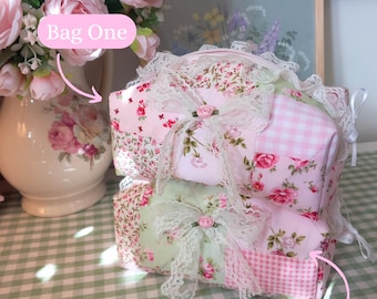 Handmade Patchwork Makeup Bag: Floral Coquette Style with Lace