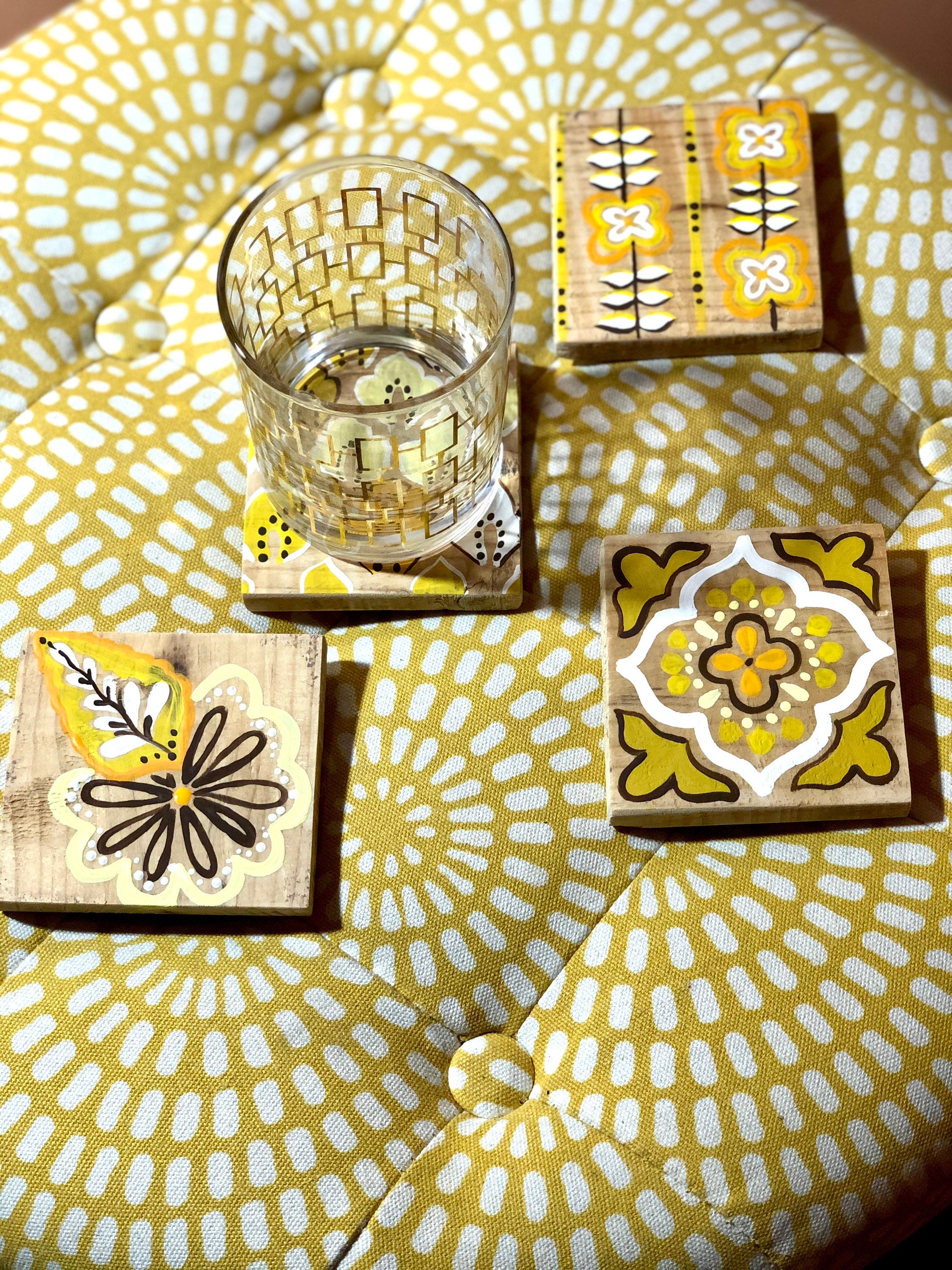 Coasters, Hand Painted Coasters, Handmade Wood Coasters, Unique