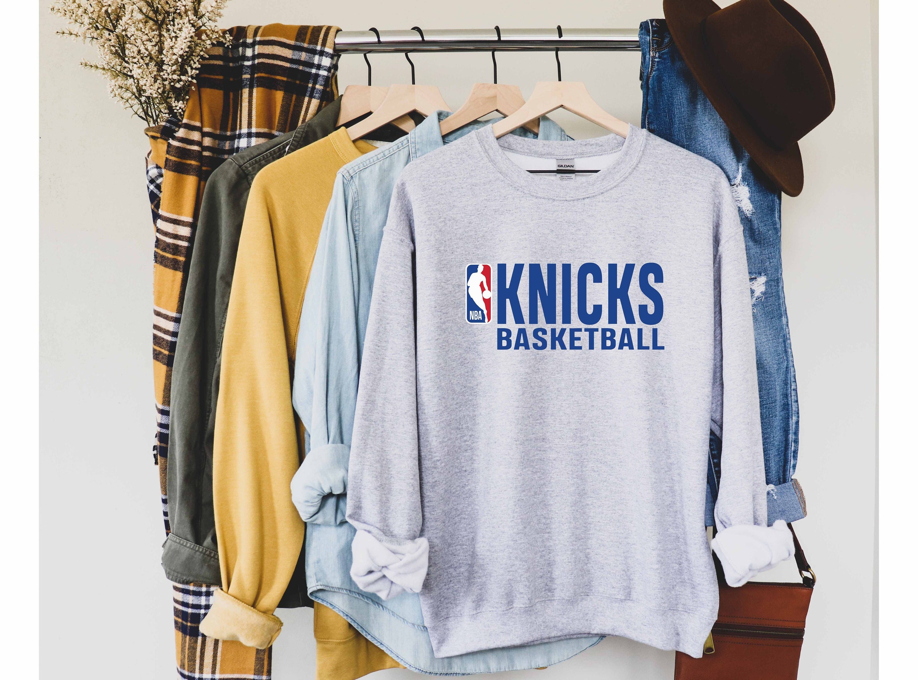 Grey knicks basketball sweatshirt Clearance