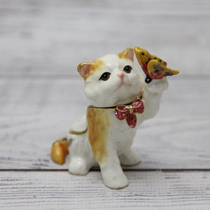 Ukrainian Faberge Style Cat Figurine 2.36&quot; or 6 cm, Hand Crafted With Enamel & Swarovski Crystals, Gift For Her, Home Decor