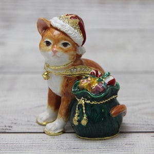 Ukrainian Faberge Style Cat Figurine 2.75&quot; or 7 cm, Hand Crafted With Enamel & Swarovski Crystals, Gift For Her, Home Decor