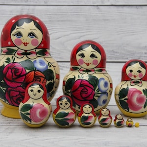 MADE IN UKRAINE Traditional Hand Painted Nesting Doll 10 pieces, Doll 5.51'' or 14 cm, Wooden Toy, Home Decor, Kids Gift, Kids