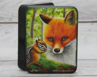 MADE IN UKRAINE Ukrainian Lacquer Box, Fedoskino Art Painting School, "Fox", Hand Painted, Jewelry Box, Home Decor, Gift Box