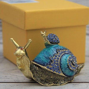 Ukrainian Faberge Style Snail Figurine 2.16&quot; or 5.5 cm, Hand Crafted With Enamel & Swarovski Crystals, Gift For Her, Home Decor