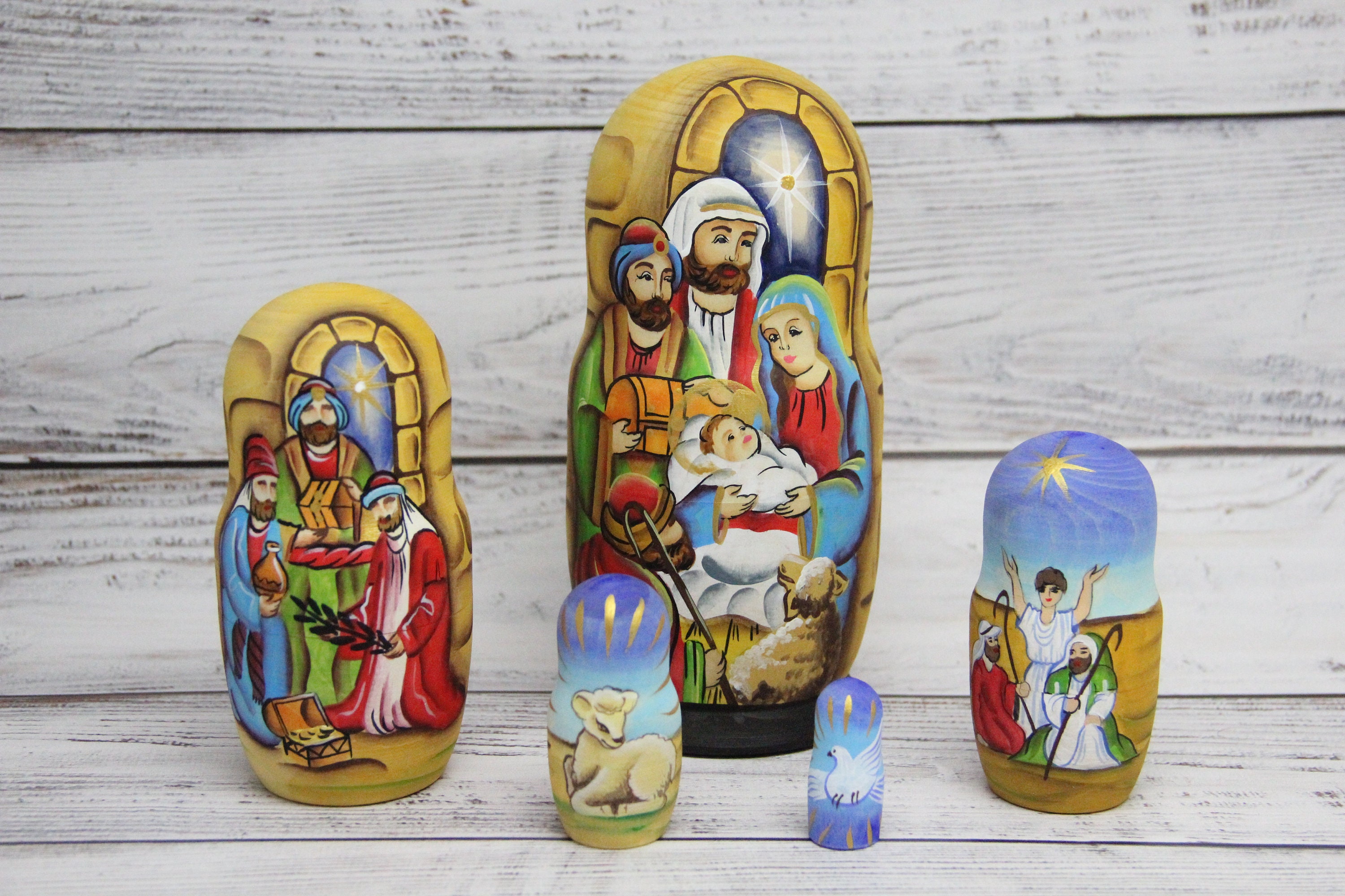 Nativity Russian Nesting Doll 5 pieces 6.69'' or 17 cm Etsy