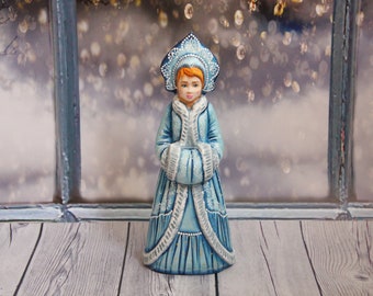 Russian wooden carved snow maiden Christmas hand painting decoration for home 9.84 Snow princess, snegurochka