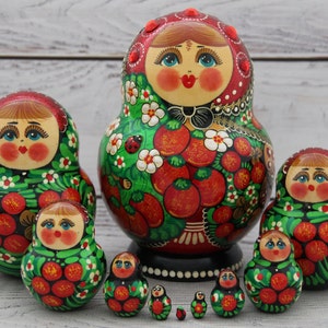 Made in Ukraine Hand Painted Nesting Doll 10 pieces, Ukrainian Doll 6.1'' or 15.5 cm, Wooden Toy, Home Decor, Kids Gift, Kids Room Decor