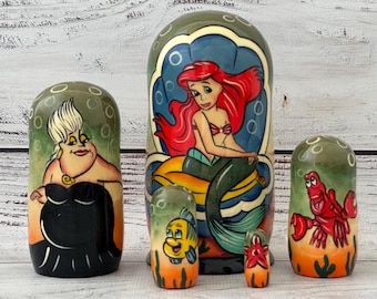 MADE IN UKRAINE Cartoon Heroes, Ukrainian Nesting Doll 4.72" or 12 cm, Hand Painted Wooden Doll 5pieces, Home Decor, Gift for Kids