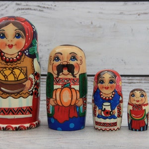 Ukrainian Family, Hand Painted Nesting Doll 5 pieces, Doll 4.72&#39;&#39; or 12 cm Wooden Toy Home Decor Kids Gift Kids MADE IN UKRAINE