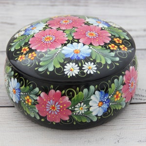 Ukrainian Lacquer Box, Petryakovka Art Painting School, "Flowers", Handmade Jewelry Boxes, Home decor, Gift Box, Trinket Box