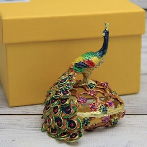 Ukrainian Faberge Style Peacock Figurine 3.14&quot; or 8 cm, Hand Crafted With Enamel & Swarovski Crystals, Gift For Her, Home Decor