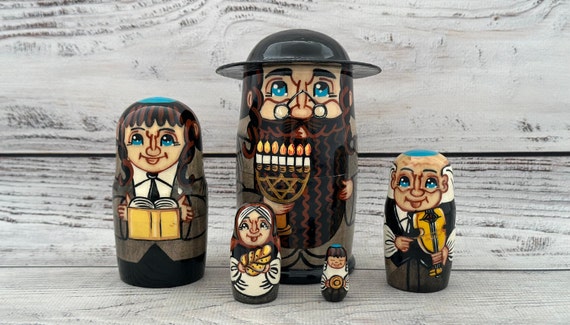 Jewish Family Hand Painted Wooden Nesting Doll 5 pieces 4.72'' or 12 cm, Handmade, Hand Painted, Gift for Friend MADE in UKRAINE