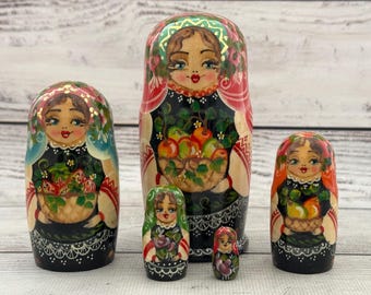 Ukrainian Hand Painted Nesting Doll 4.72'' or 12 cm Ukrainian Doll 5 pieces Wooden Toy Home Decor Kids Gift Kids MADE IN UKRAINE