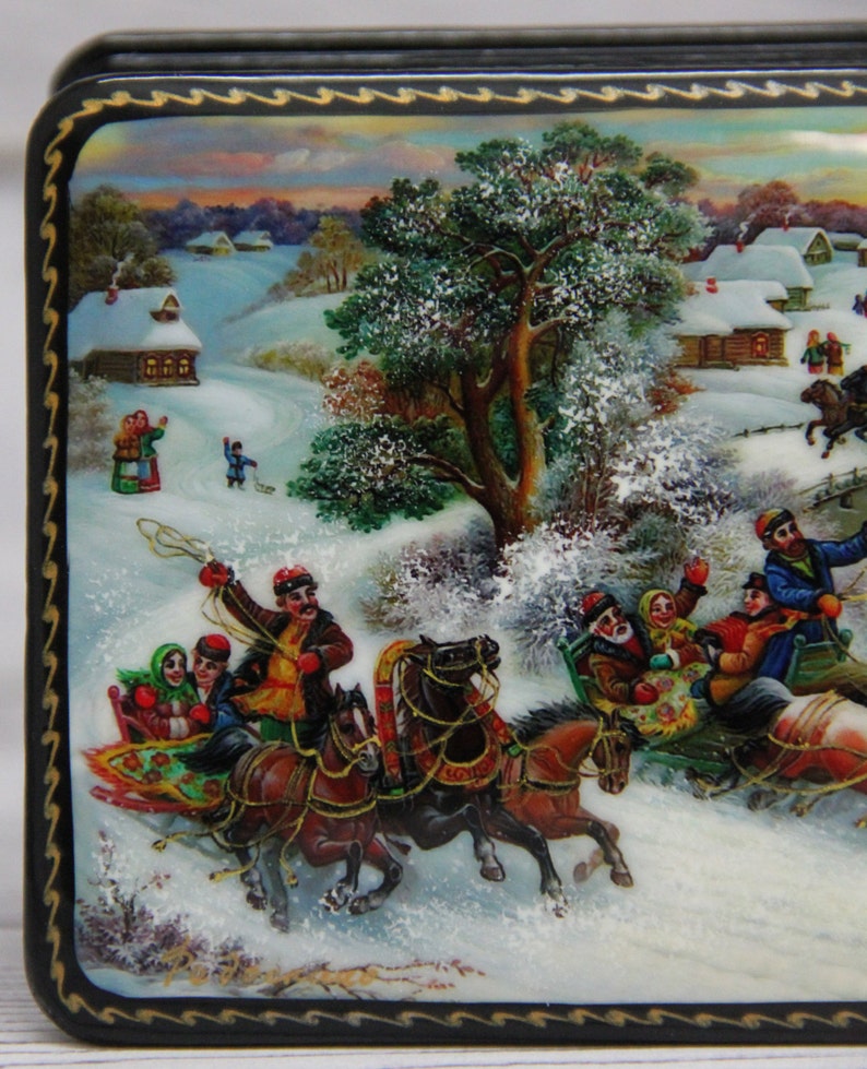 Troyka Handmade Russian Lacquer Box Gift Box Home decor Fedoskino Art Painting School Jewelry Box