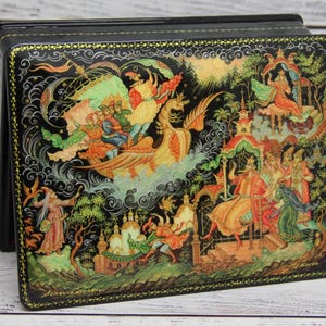 Caja de laca grande, escuela de pintura artística de Palekh, cuento de hadas, hecha a mano, joyero, decoración del hogar, caja de regalo