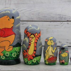 Cartoon Characters Nesting Doll 7.08&#39;&#39; or 18 cm, Hand Painted Doll 5pieces,Funny Gifts, Kids Gift, Wood toys for Kids MADE in UKRAINE