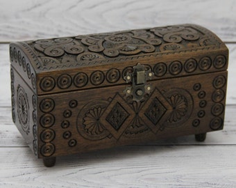 Hand Carved Ukrainian Wooden Jewelry Box Handmade Hand Crafted Walnut Wood Jewelry Box Ecological Wood Jewelry Box Wedding MADE IN UKRAINE
