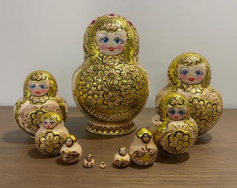 Ukrainian Hand Painted Nesting Doll 6.30'' or 16 cm, Made in Ukraine Burnt Doll 10 pieces,Wooden Toy, Home Decor, Kids Gift,Kids Room Decor
