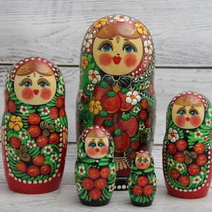 Made in Ukraine Hand Painted Nesting Doll 6.69'' or 17 cm, Ukrainian Doll 5 pieces, Wooden Toy, Home Decor, Kids Gift Kids, Room Decor