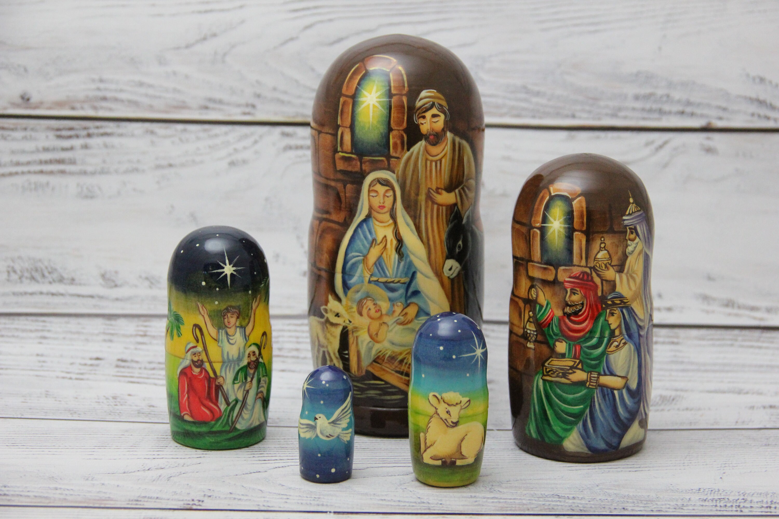 Nativity Russian Nesting Doll 5 pieces 6.69'' or 17 cm Etsy