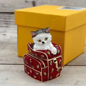 Ukrainian Faberge Style Cat Figurine 2.55&quot; or 6.5 cm, Hand Crafted With Enamel & Swarovski Crystals, Gift For Her, Home Decor