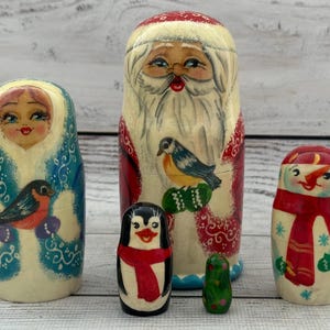 Santa Wooden Nesting Doll 4.72" or 12 cm, Hand Painted 5 pieces, Home Decor, Christmas Gift, Santa Doll, Ukrainian Santa Doll