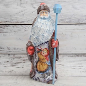 Wooden Hand Carved Santa 8.66&quot;, Father Frost, Ukrainian Santa Hand Painted, Christmas Gift Home Decor Christmas Gift MADE IN UKRAINE