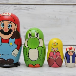MADE IN UKRAINE Cartoon Heroes Ukrainian Nesting Doll 3.93&quot; or 10 cm Hand Painted Wooden Doll 5pieces Home Decor Gift for Kids