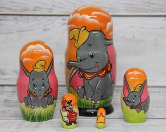 MADE IN UKRAINE Cartoon Heroes, Ukrainian Nesting Doll 4.72" or 12 cm, Hand Painted Wooden Doll 5 pieces, Home Decor, Gift for Kids