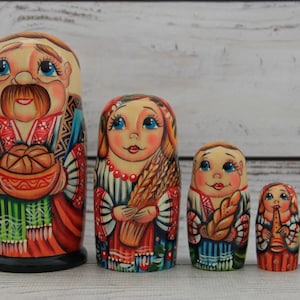 MADE IN UKRAINE Ukrainian Family Hand Painted Nesting Doll 5 pieces, Ukrainian Doll 4.72'' or 12 cm, Wooden Toy, Home Decor, Kids Gift Kids