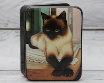 HECHO EN UCRANIA. Caja de laca ucraniana, Escuela de Pintura Fedoskino, "Gato", pintada a mano. Joyero, decoración del hogar, caja de regalo.