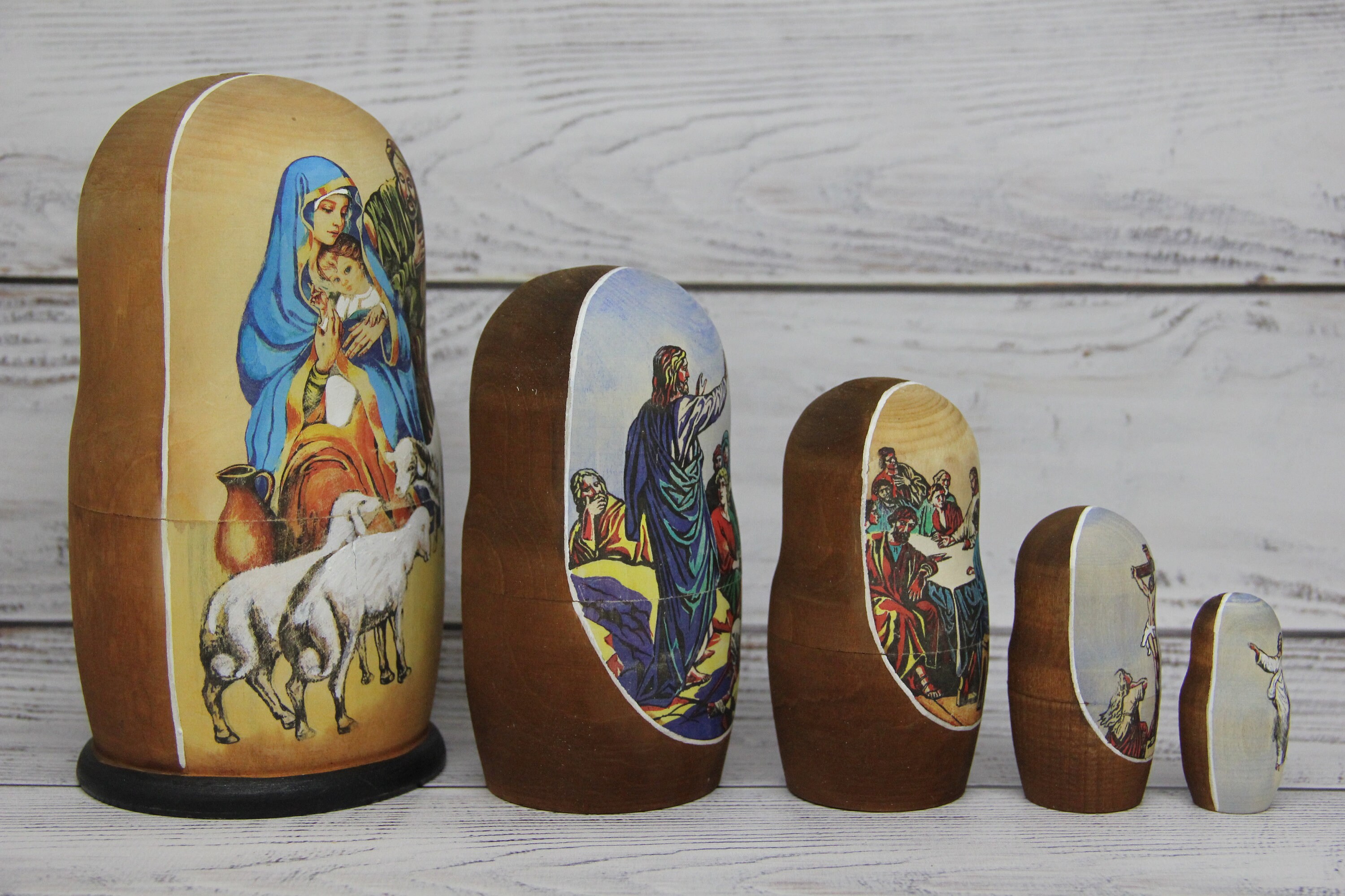 Nativity Russian Nesting Doll 5 pieces 6.69'' or 17 cm Etsy