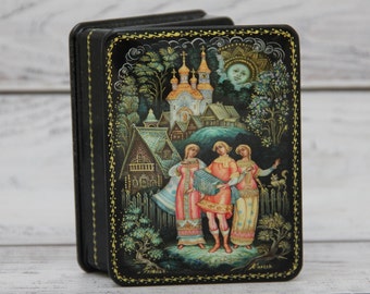 Ukrainian Lacquer Box, Palekh Art Painting School, Fairy Tale, Handmade, Jewelry Box, Home decor, Gift Box, Trinket Box MADE IN UKRAINE