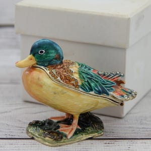 Ukrainian Faberge Style Duck Figurine 2.36&quot; or 6 cm, Hand Crafted With Enamel & Swarovski Crystals, Gift For Her, Home Decor