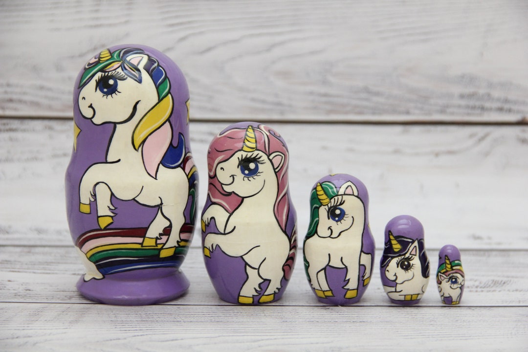 Unicorn Ukrainian Nesting Doll 4.92'' or 12.5 Cm Hand Etsy