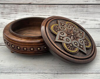 MADE IN UKRAINE Hand Carved Ukrainian Wooden Jewelry Box Handmade Hand Crafted Walnut Wood Jewelry Box Ecological Wood Jewelry Box Wedding