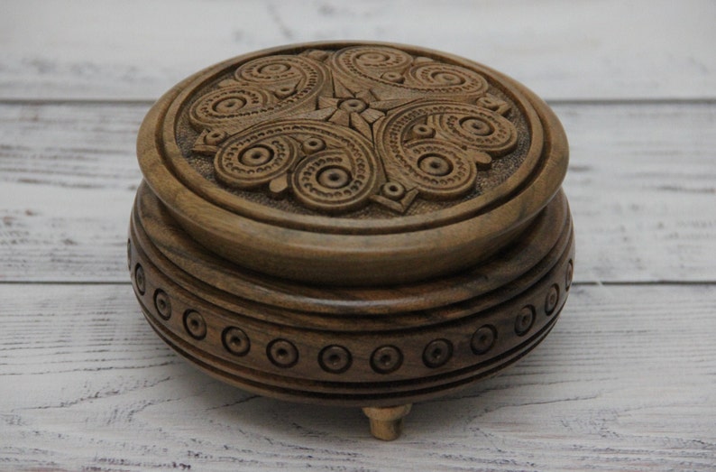Hand Carved Ukrainian Wooden Jewelry Box Handmade Hand Crafted Walnut Wood Jewelry Box Ecological Wood Jewelry Box Wedding Gift Home Decor