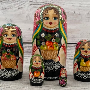 Ukrainian Hand Painted Nesting Doll 4.72'' or 12 cm, Ukrainian Doll 5 pieces, Wooden Toy, Home Decor, Kids Gift Kids Room Decor