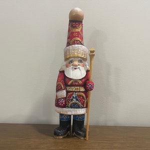 MADE IN UKRAINE Wooden Hand Carved Santa 9.45" Father Frost Ukrainian Santa Hand Painted Christmas Gift Home Decor Christmas Gift