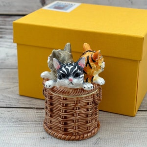 Ukrainian Faberge Style Cats Figurine 2.95&quot; or 7.5 cm, Hand Crafted With Enamel & Swarovski Crystals, Gift For Her, Home Decor
