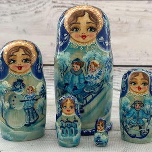 Ukrainian Hand Painted Nesting Doll 4.72&#39;&#39; or 12 cm, Ukrainian Doll 5 pieces, Wooden Toy, Home Decor, Kids Gift Kids Room Decor