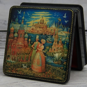 MADE IN UKRAINE Ukrainian Lacquer Box, Ukrainian Art Painting School, Old city, Handmade, Jewelry Box, Home decor, Gift Box