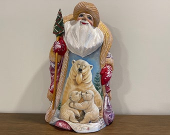 Huge Size MADE IN UKRAINE Unique Wooden Hand Carved Santa 12.59" Father Frost Ukrainian Santa Hand Painted Christmas Gift