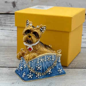 Ukrainian Faberge Style Dog Figurine 2.95&quot; or 7.5 cm, Hand Crafted With Enamel & Swarovski Crystals, Gift For Her, Home Decor