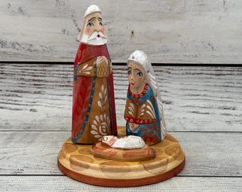 Ukrainian Wooden Carved Nativity Scene 4.72" Christmas Hand Carved Nativity Ukrainian Hand Painted Christmas Gift Home Decor Christmas Gift