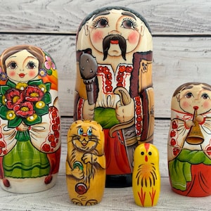 Ukrainian Family Hand Painted Nesting Doll 5 pieces, Ukrainian Doll 6.69'' or 17 cm, Wooden Toy, Home Decor, Kids Gift, Kids MADE IN UKRAINE