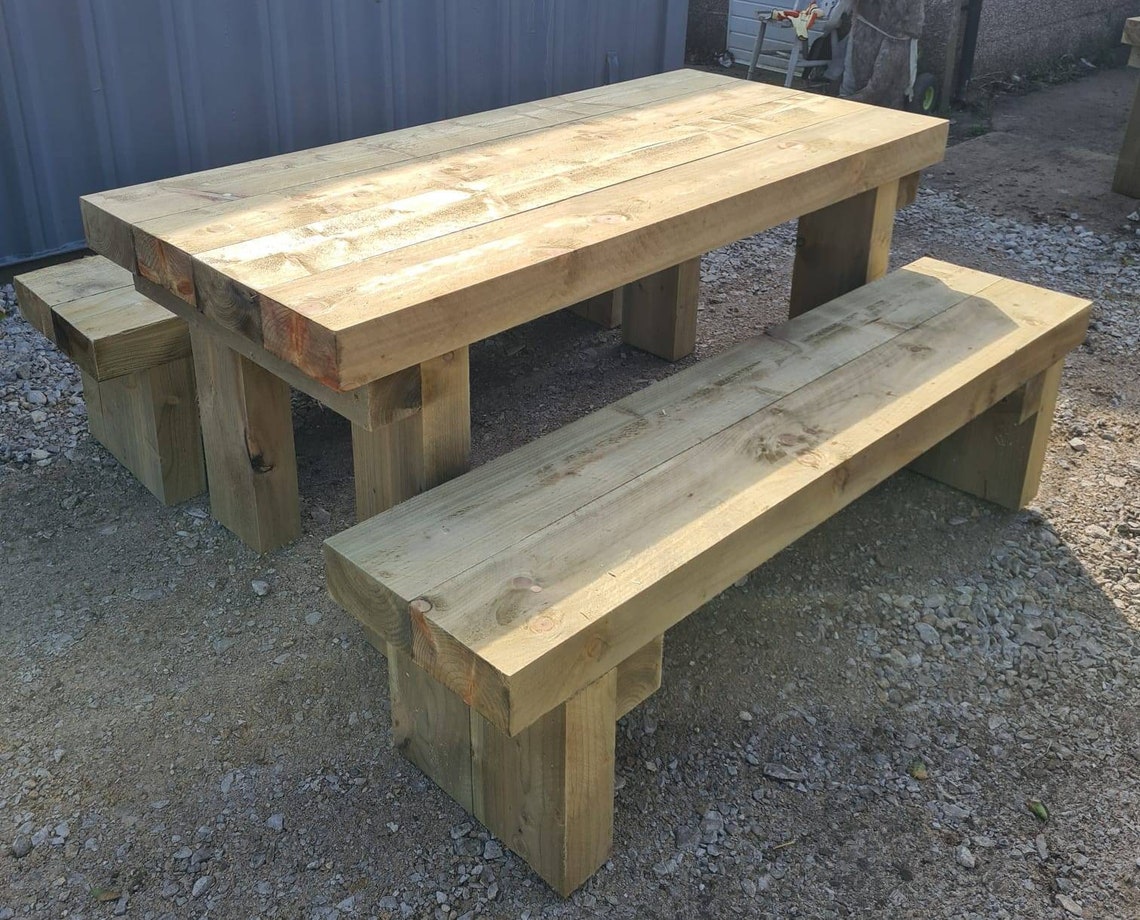 Garden Sleeper Table and Benches Etsy